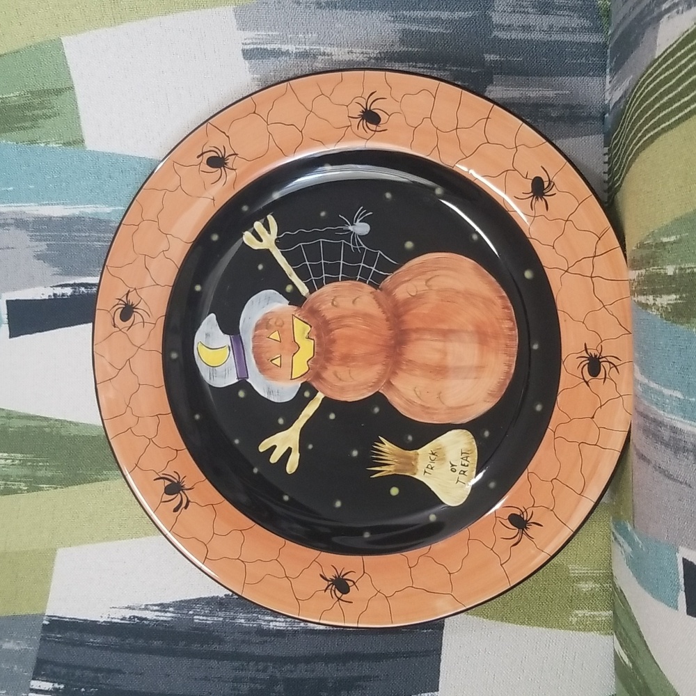 Halloween GATES WARE Laurie Gates 11-3/4" Single PUMPKIN SCARECROW Dinner Plate